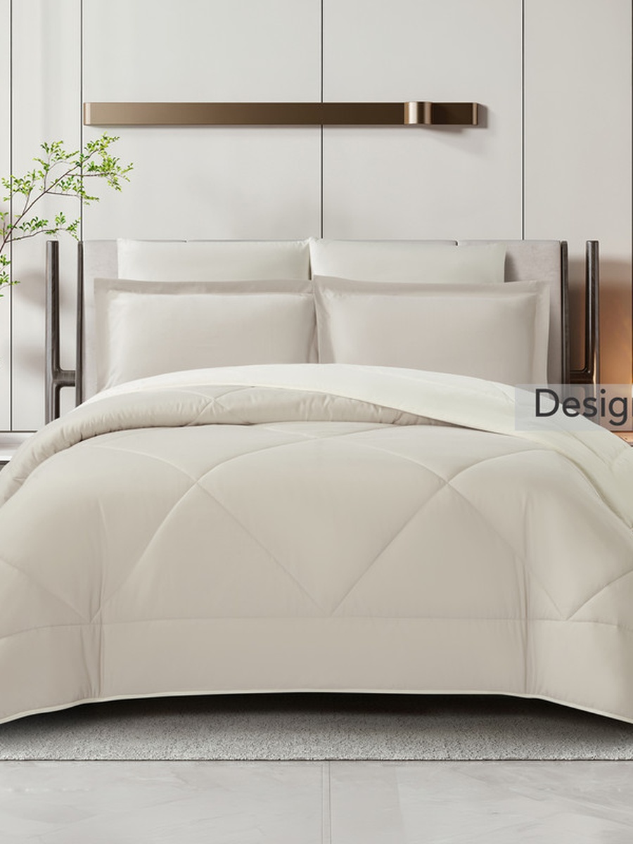 6-Piece Comforter Set -King Size 260x240 Cm, Microfiber, Solid Quilted 350 Gsm Filling, Beige