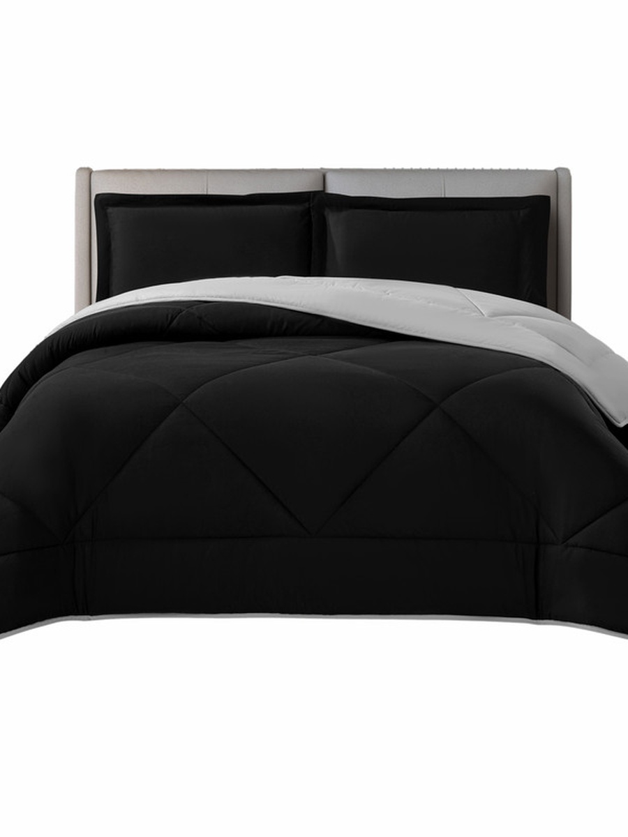 3-Piece Comforter Set -King Size 260x240 cm, Microfiber, Solid Quilted 350 Gsm Filling, Black