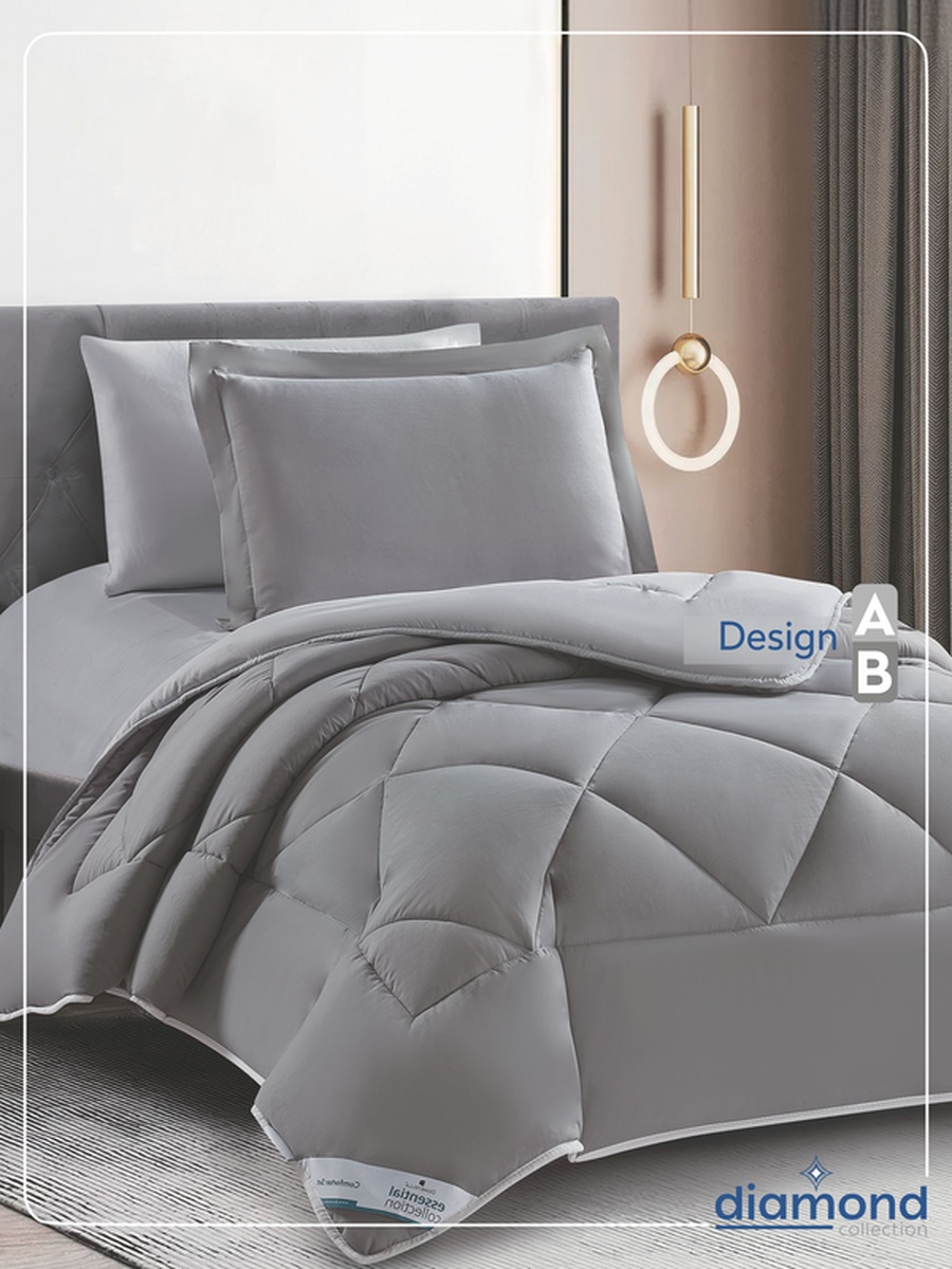 4-Piece Comforter Set -Single Size 170x230 cm, Microfiber, Solid Quilted 350 Gsm Filling, Grey