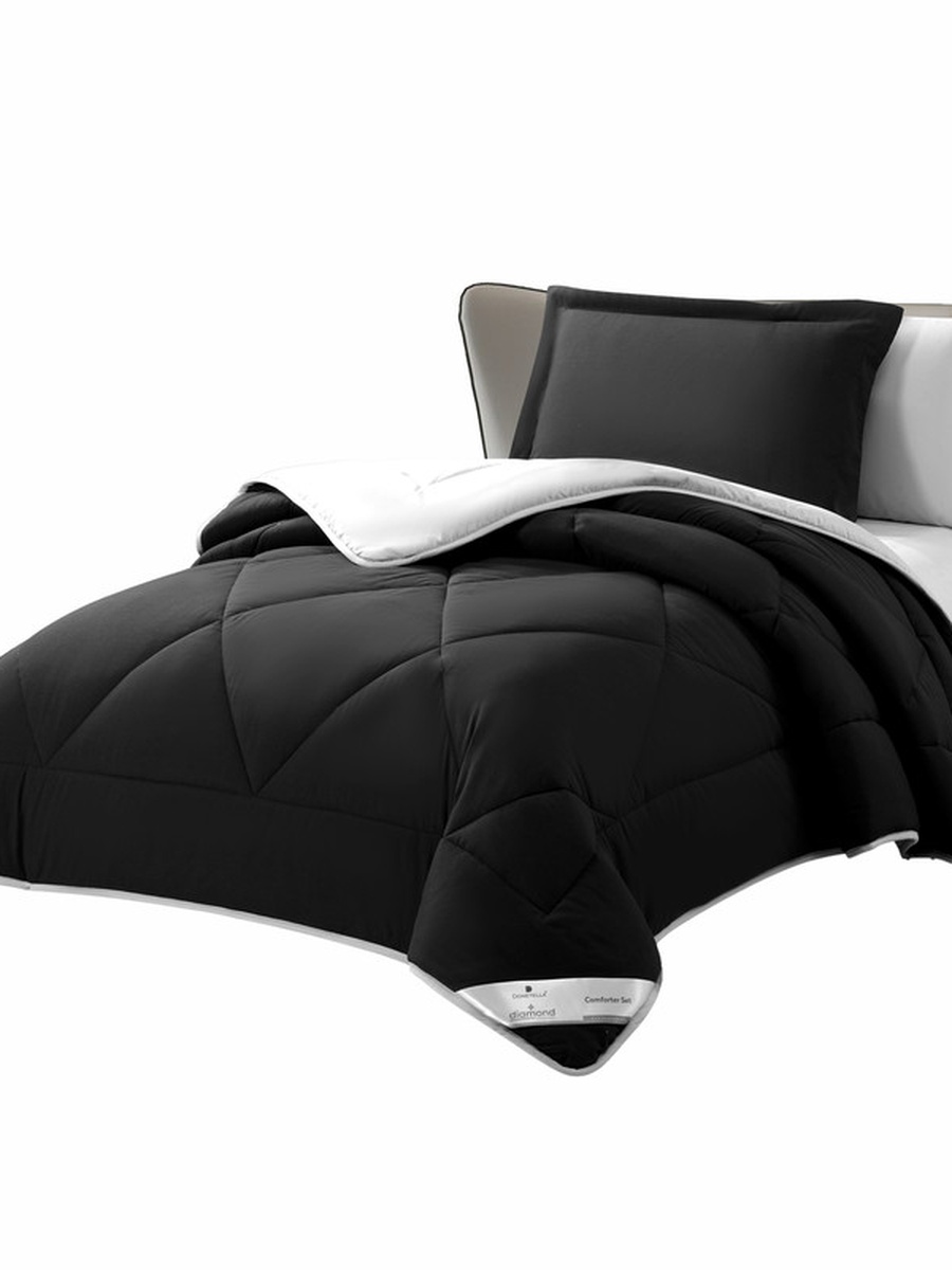 4-Piece Comforter Set -Single Size 170x230 cm, Microfiber, Solid Quilted 350 Gsm Filling, Black