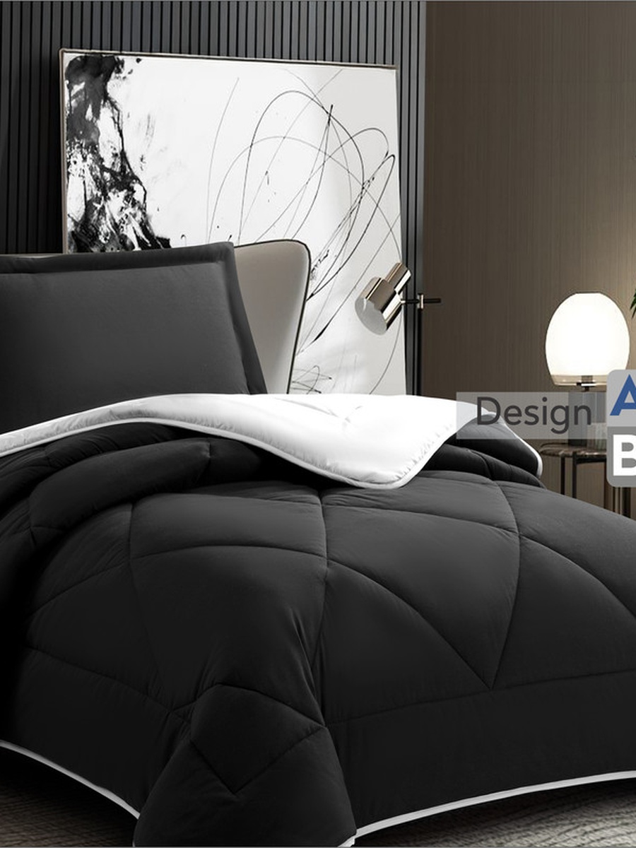 4-Piece Comforter Set -Single Size 170x230 cm, Microfiber, Solid Quilted 350 Gsm Filling, Black
