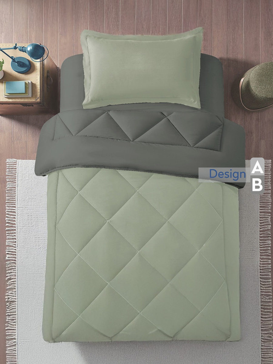 2-Piece Comforter Set -Single Size 170x230 cm, Microfiber, Solid Quilted 350 Gsm Filling, Green