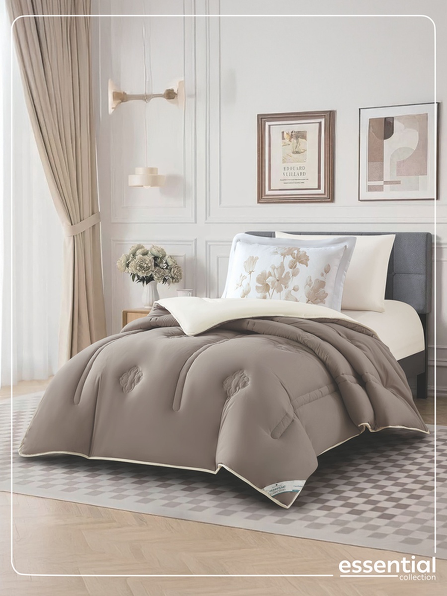 4-Piece Comforter Set -Single Size 170x230 cm, Microfiber, Digital Quilted 350 Gsm Filling, Beige