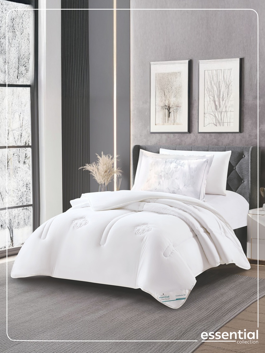 4-Piece Comforter Set -Single Size 170x230 cm, Microfiber, Digital Quilted 350 Gsm Filling, White