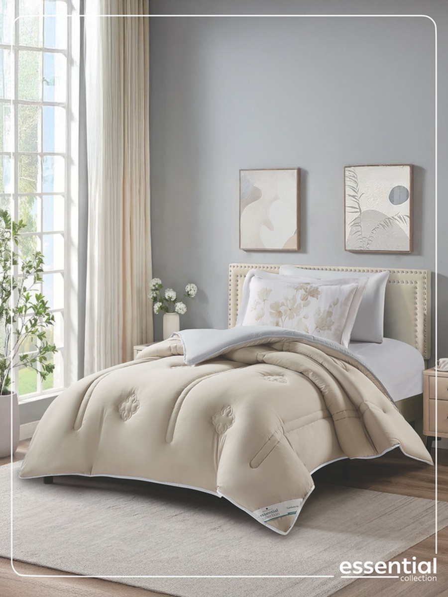 4-Piece Comforter Set -Single Size 170x230 cm, Microfiber, Digital Quilted 350 Gsm Filling, Tan