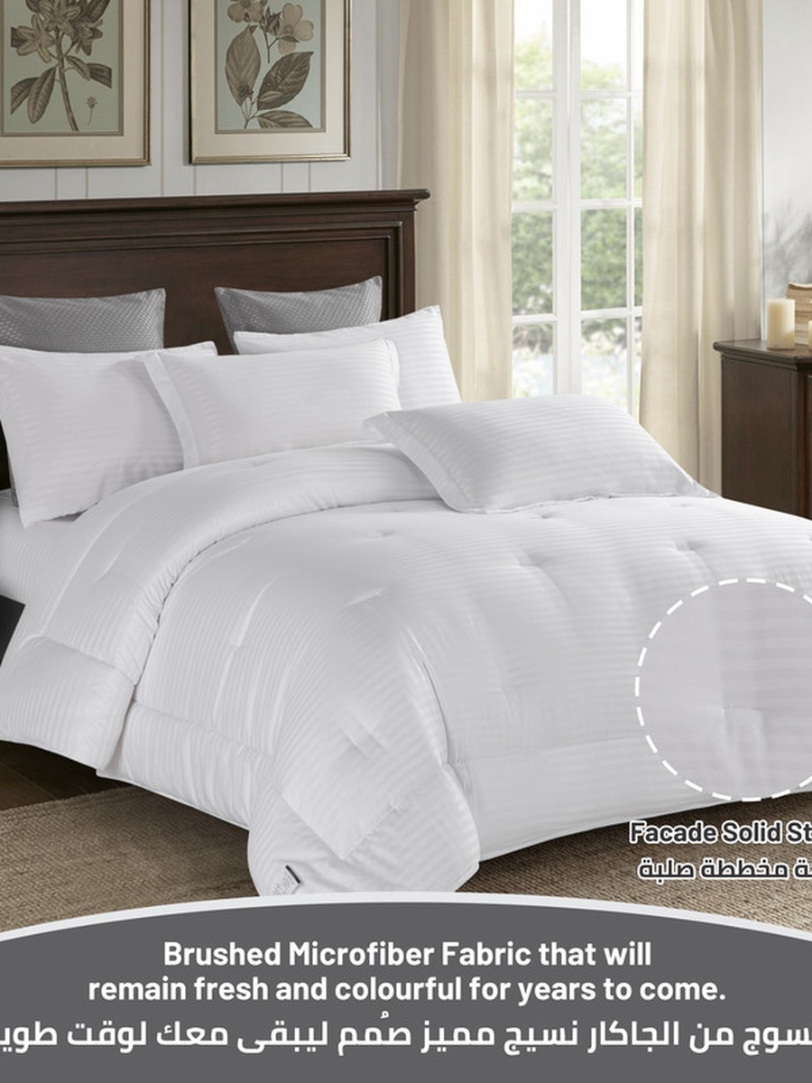6-Piece King Size Striped Comforter 260x 240 cm With 350 GSM Filling, White