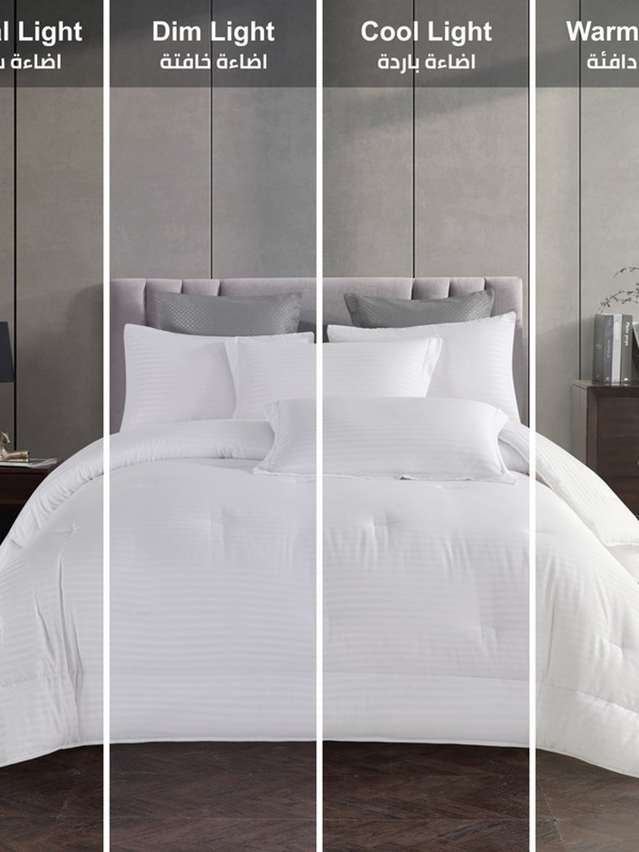 6-Piece King Size Striped Comforter 260x 240 cm With 350 GSM Filling, White