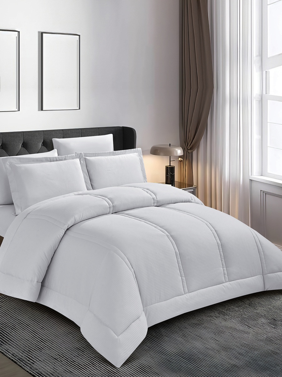 6-Piece Comforter Set King Size, 260x240 cm, Striped, Microfiber, 350 GSM, Grey