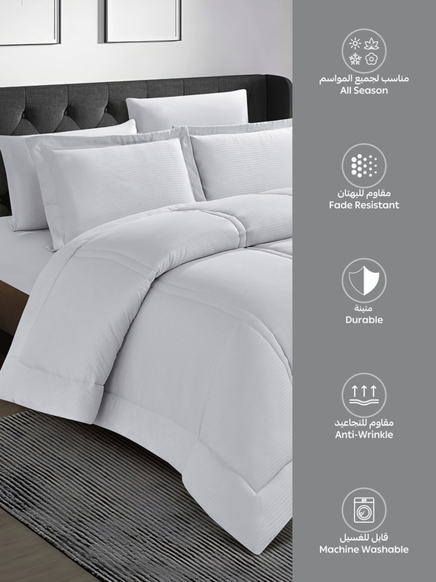 6-Piece Comforter Set King Size, 260x240 cm, Striped, Microfiber, 350 GSM, Grey