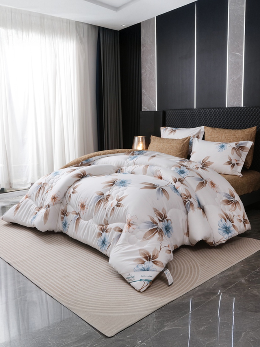 6-Piece King Comforter Set 260x240 cm, Reversible Microfiber, 350 GSM Down Alternative Fill, Light Blue