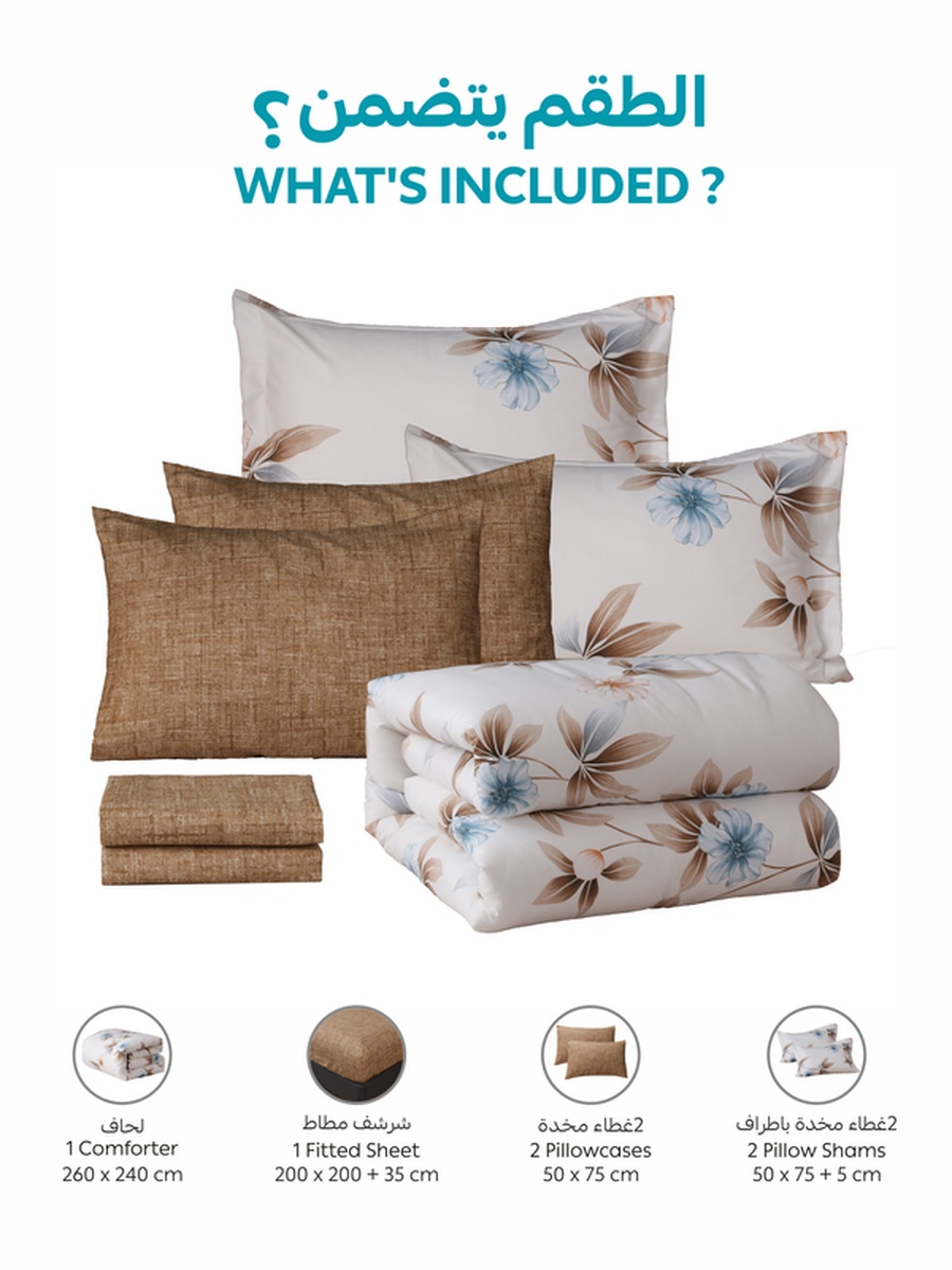 6-Piece King Comforter Set 260x240 cm, Reversible Microfiber, 350 GSM Down Alternative Fill, Light Blue