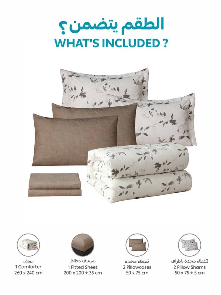 6-Piece King Comforter Set 260x240 cm, Reversible Microfiber, 350 GSM Down Alternative Fill