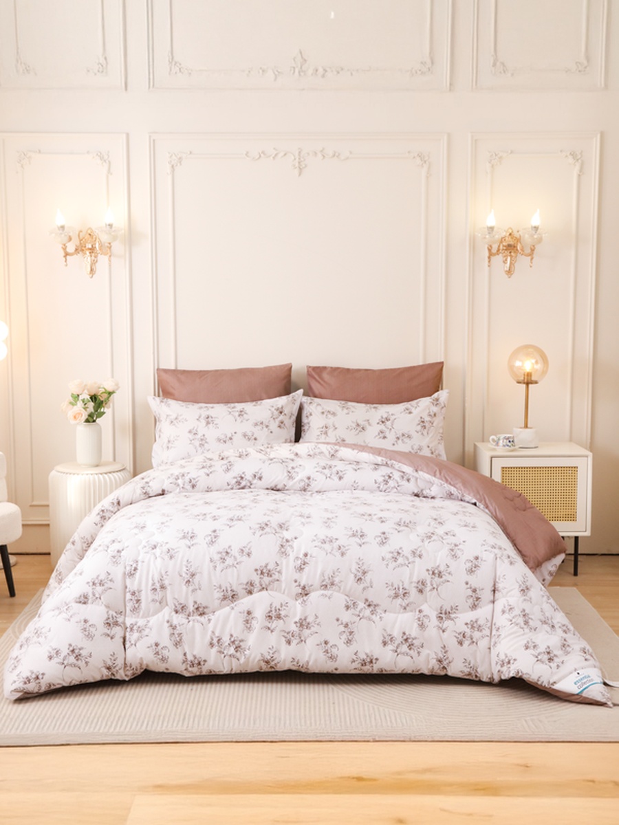6-Piece King Comforter Set 260x240 cm, Reversible Microfiber, 350 GSM Down Alternative Fill, Brown