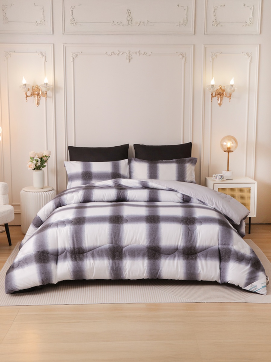 6-Piece King Comforter Set 260x240 cm, Reversible Microfiber, 350 GSM Down Alternative Fill, Grey