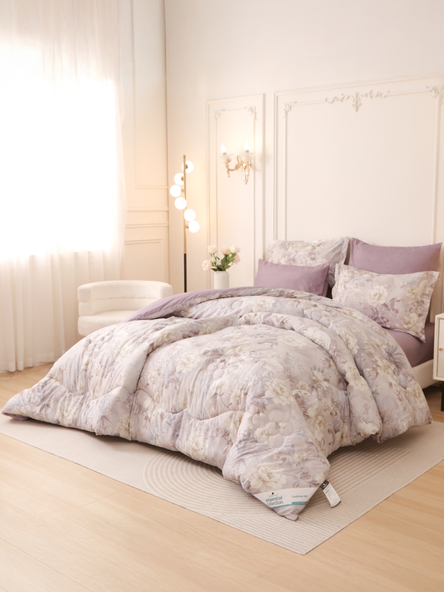 4-Piece Single Comforter Set 170x230 cm, Soft Reversible, Brushed Microfiber, 350 GSM Fill, Purple