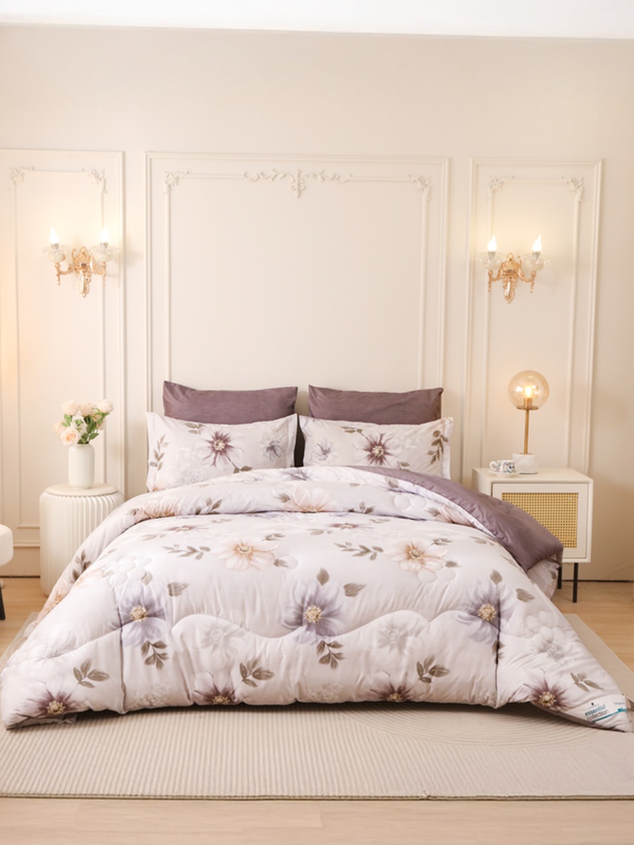 4-Piece Single Comforter Set 170x230 cm, Soft Reversible, Brushed Microfiber, 350 GSM Fill, Beige