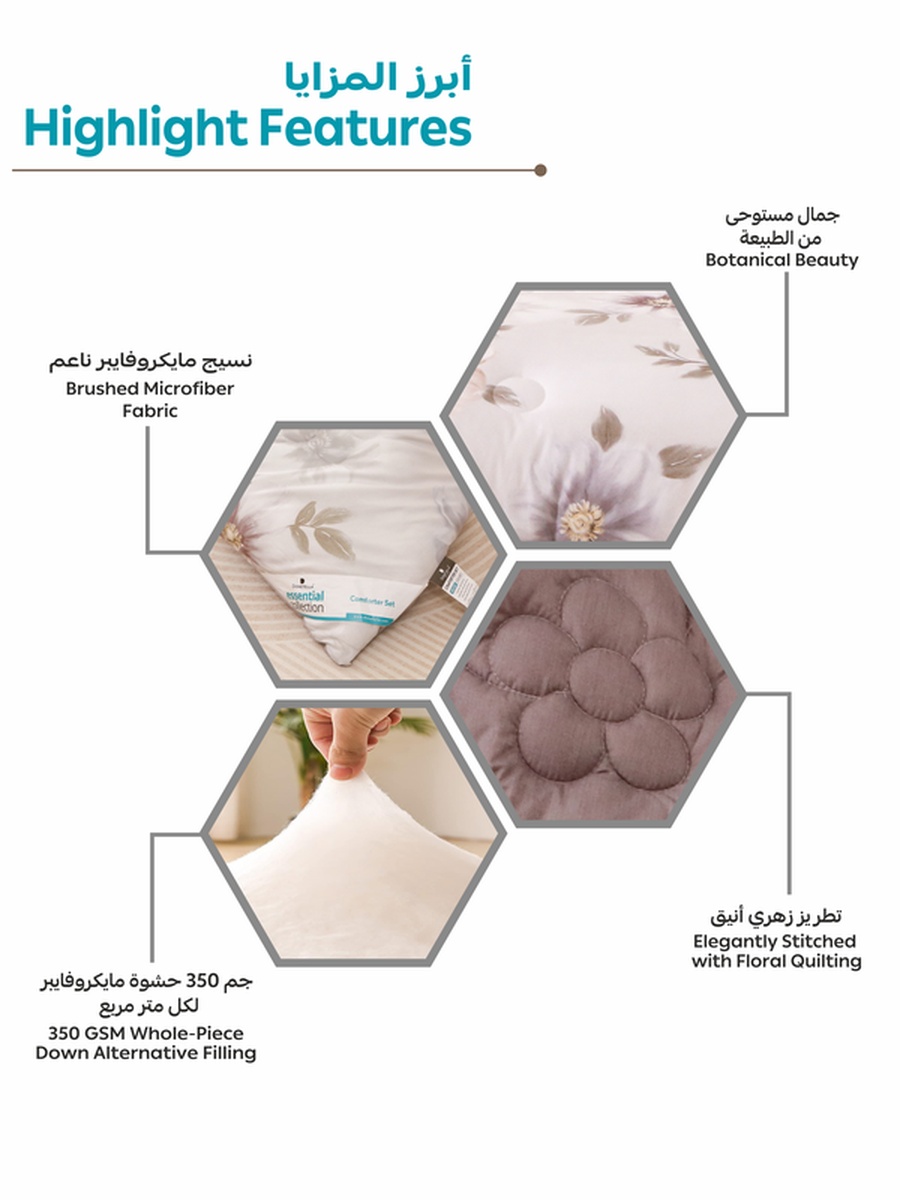 4-Piece Single Comforter Set 170x230 cm, Soft Reversible, Brushed Microfiber, 350 GSM Fill, Beige
