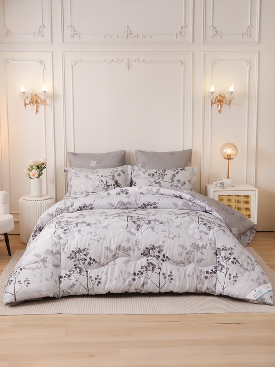 4-Piece Single Comforter Set 170x230 cm, Soft Reversible, Brushed Microfiber, 350 GSM Fill, Silver