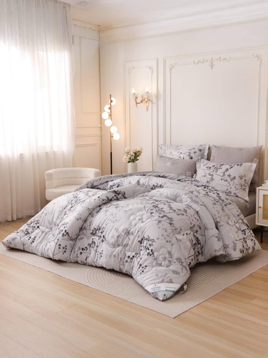 4-Piece Single Comforter Set 170x230 cm, Soft Reversible, Brushed Microfiber, 350 GSM Fill, Silver