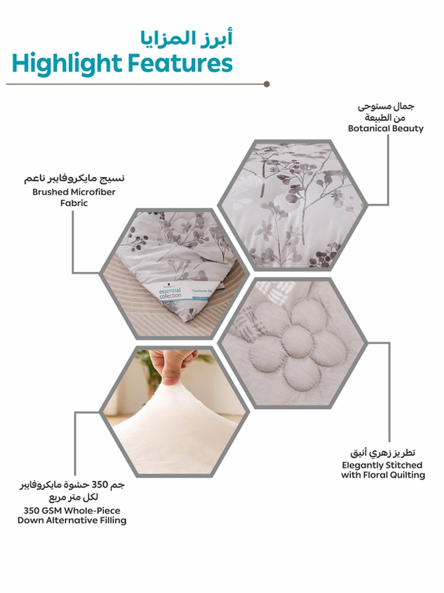 4-Piece Single Comforter Set 170x230 cm, Soft Reversible, Brushed Microfiber, 350 GSM Fill, Silver