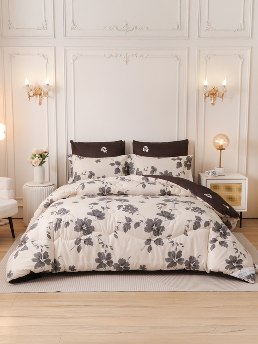 4-Piece Single Comforter Set 170x230 cm, Soft Reversible, Brushed Microfiber, 350 GSM Fill, Charcoal