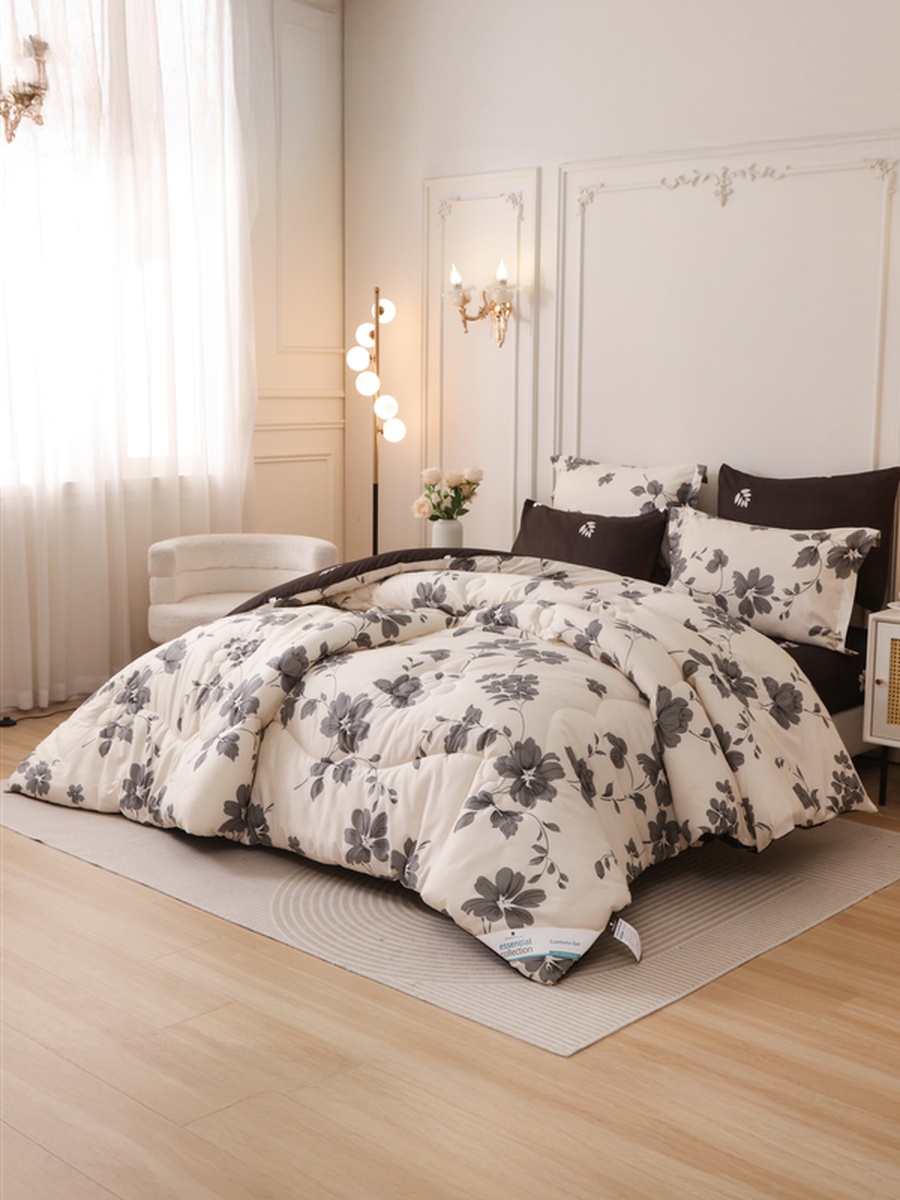 4-Piece Single Comforter Set 170x230 cm, Soft Reversible, Brushed Microfiber, 350 GSM Fill, Charcoal