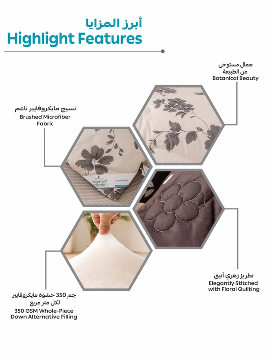 4-Piece Single Comforter Set 170x230 cm, Soft Reversible, Brushed Microfiber, 350 GSM Fill, Charcoal