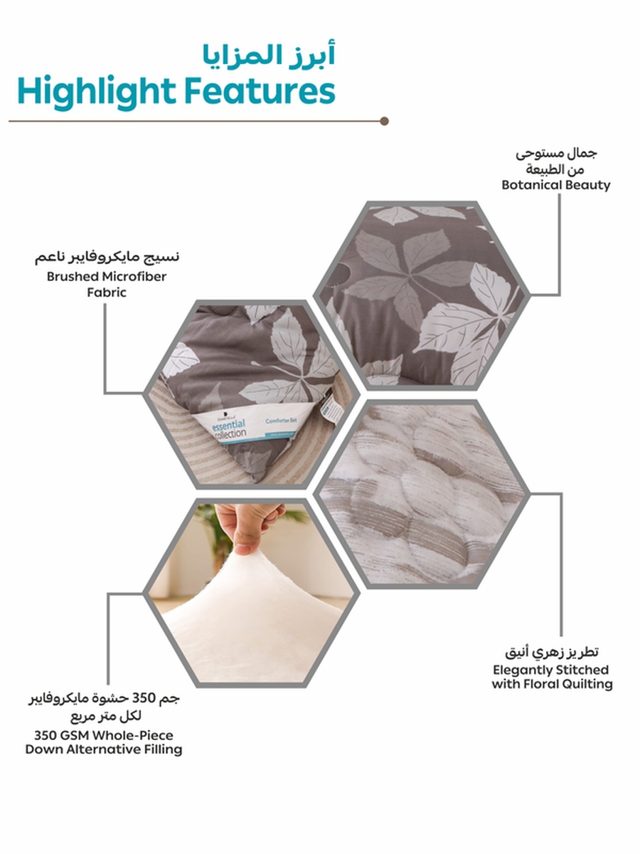 4-Piece Single Comforter Set 170x230 cm, Soft Reversible, Brushed Microfiber, 350 GSM Fill