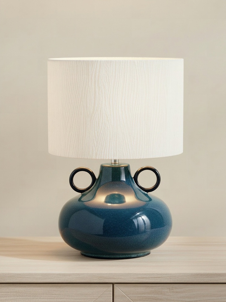 Elinor Glazed Ceramic Table Lamp with Linen Shade - 43.5 cm