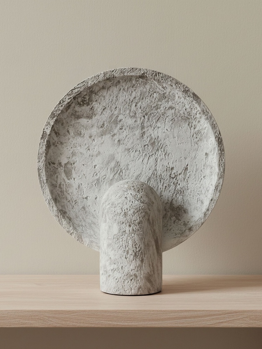 Elinor Stone Textured Resin Table Lamp with Circular Disc - 36 cm