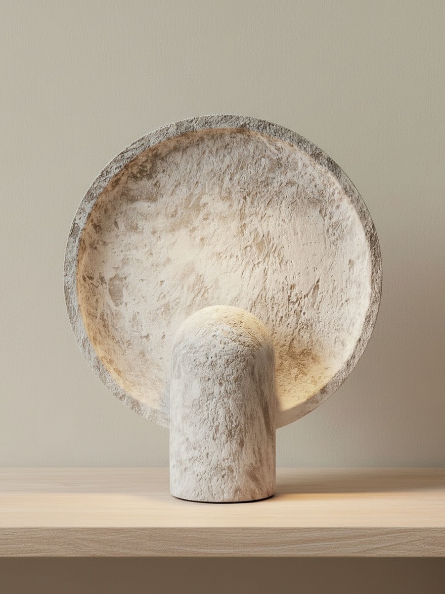 Elinor Stone Textured Resin Table Lamp with Circular Disc - 36 cm