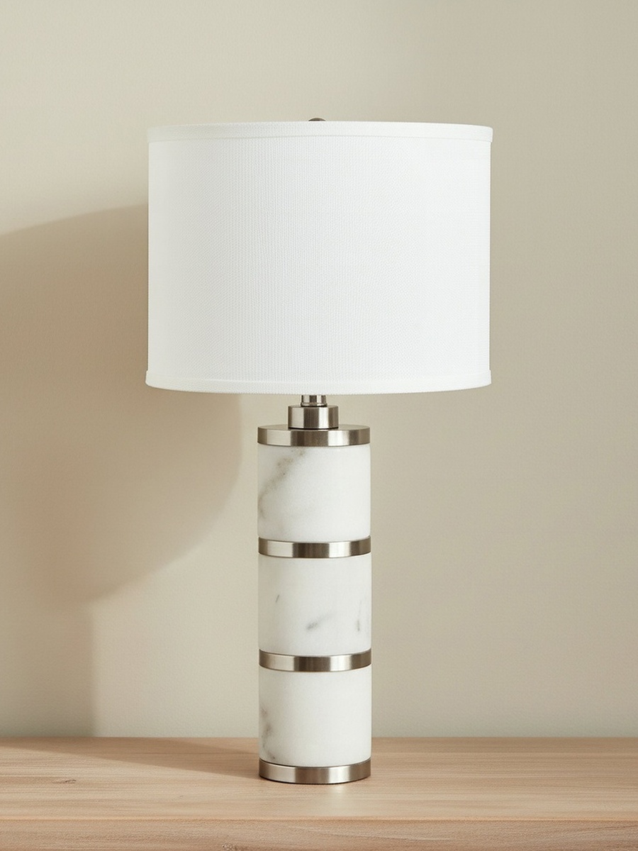 Pearson Marble and Metal Table Lamp with Linen Shade - 35x62 cm