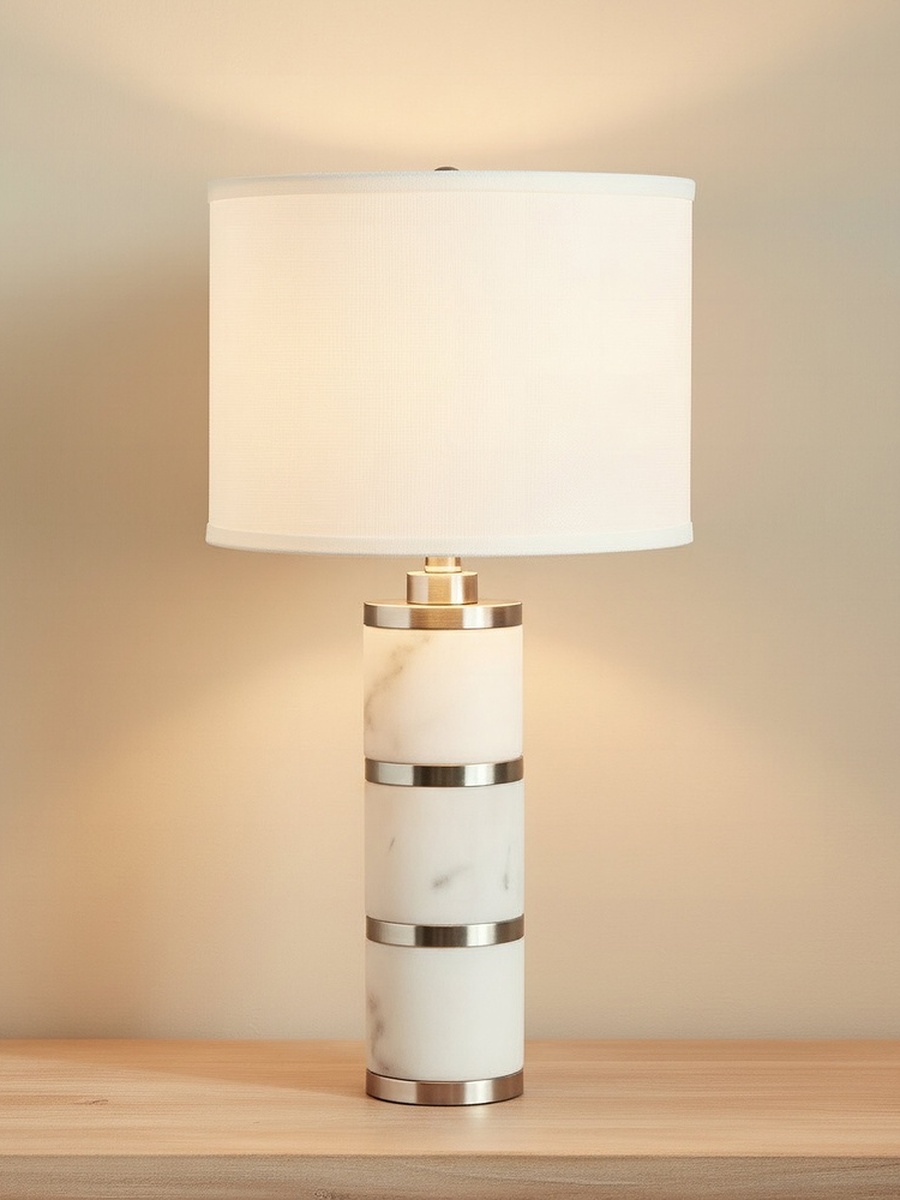 Pearson Marble and Metal Table Lamp with Linen Shade - 35x62 cm