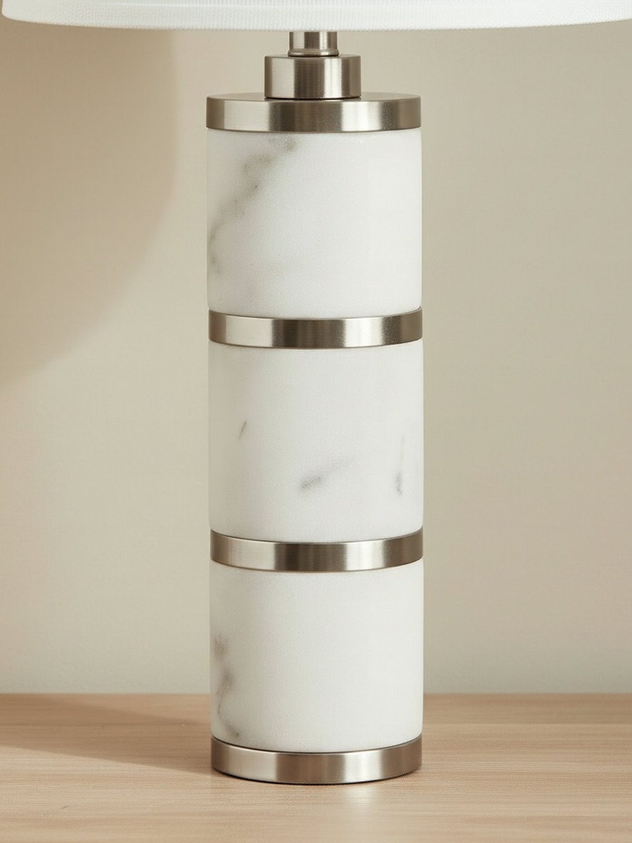 Pearson Marble and Metal Table Lamp with Linen Shade - 35x62 cm