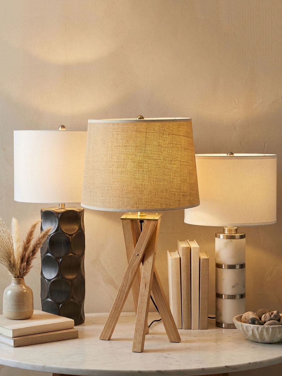 Pearson Marble and Metal Table Lamp with Linen Shade - 35x62 cm