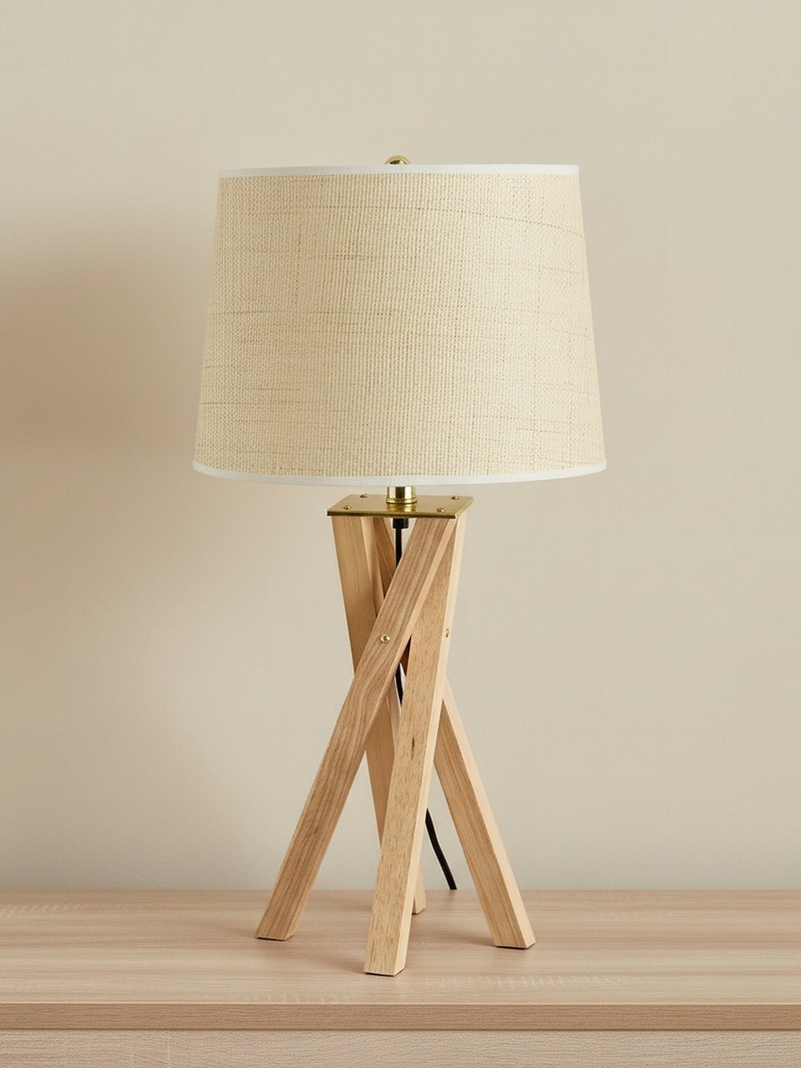 Pearson Solid Wood Tripod Lamp with Linen Shade - 30x68.5 cm