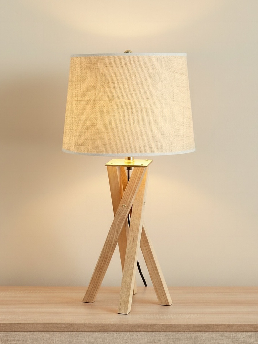 Pearson Solid Wood Tripod Lamp with Linen Shade - 30x68.5 cm