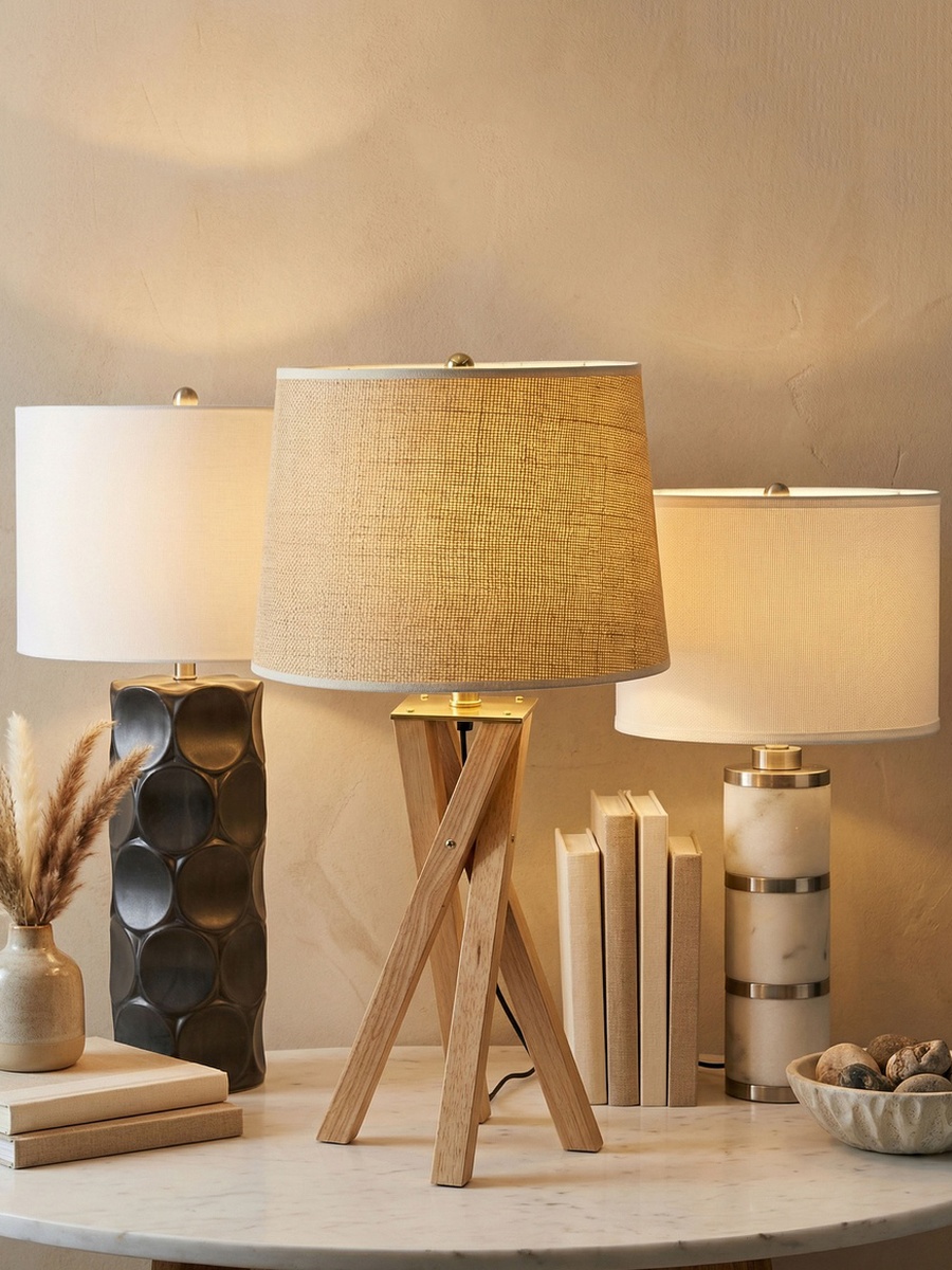 Pearson Solid Wood Tripod Lamp with Linen Shade - 30x68.5 cm