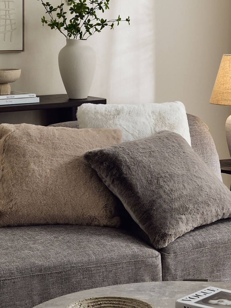 Faux Rabbit Fur Filled Cushion - 50x50 cm
