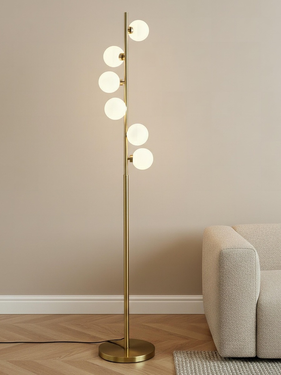 Solliet Metal Floor Lamp with 6 Glass Lights - 160 cm