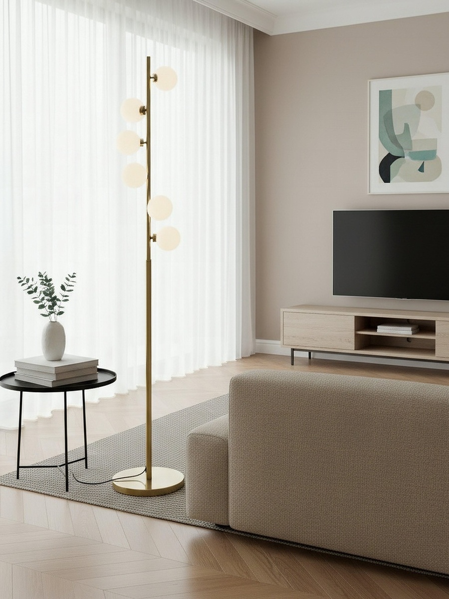 Solliet Metal Floor Lamp with 6 Glass Lights - 160 cm