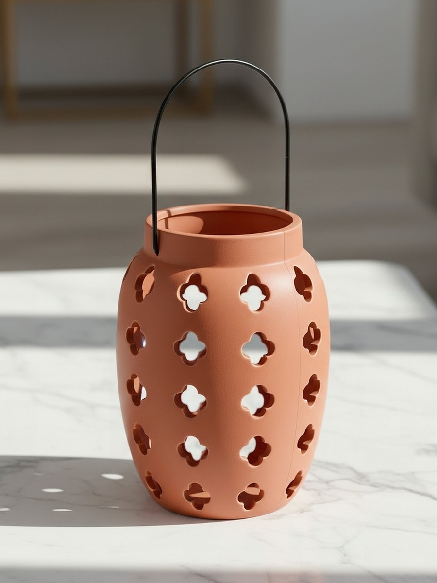 Opaline Mikasa Decorative Ceramic Lantern with Metal Handle - 17x17x23 cm