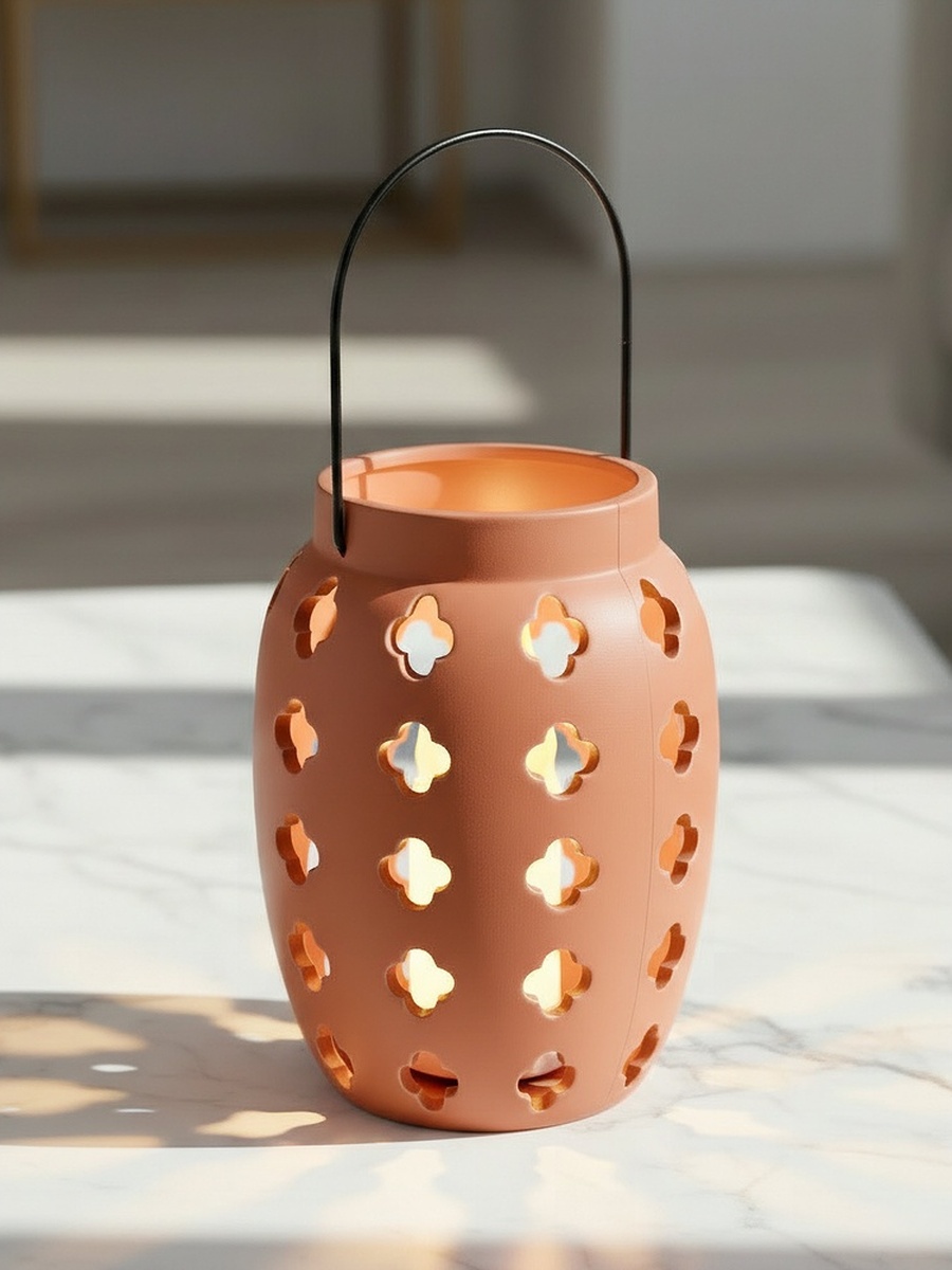 Opaline Mikasa Decorative Ceramic Lantern with Metal Handle - 17x17x23 cm