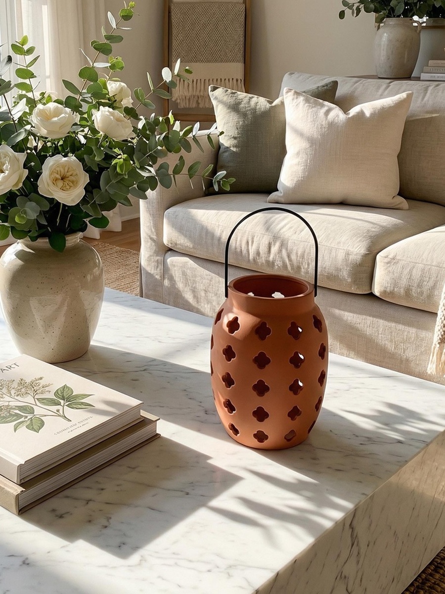 Opaline Mikasa Decorative Ceramic Lantern with Metal Handle - 17x17x23 cm