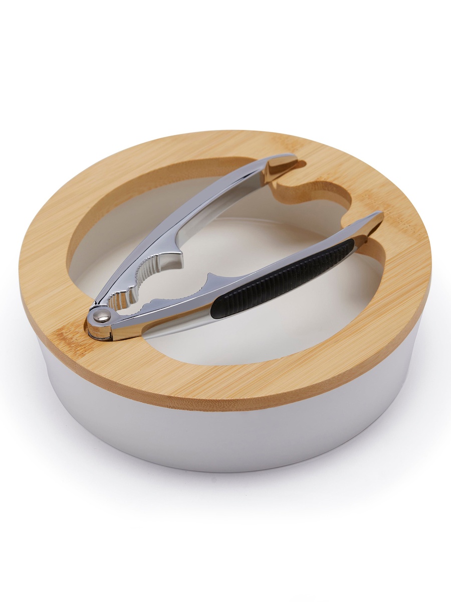 Gourmet Nut Set With Bamboo Cover, 20.32 cm White
