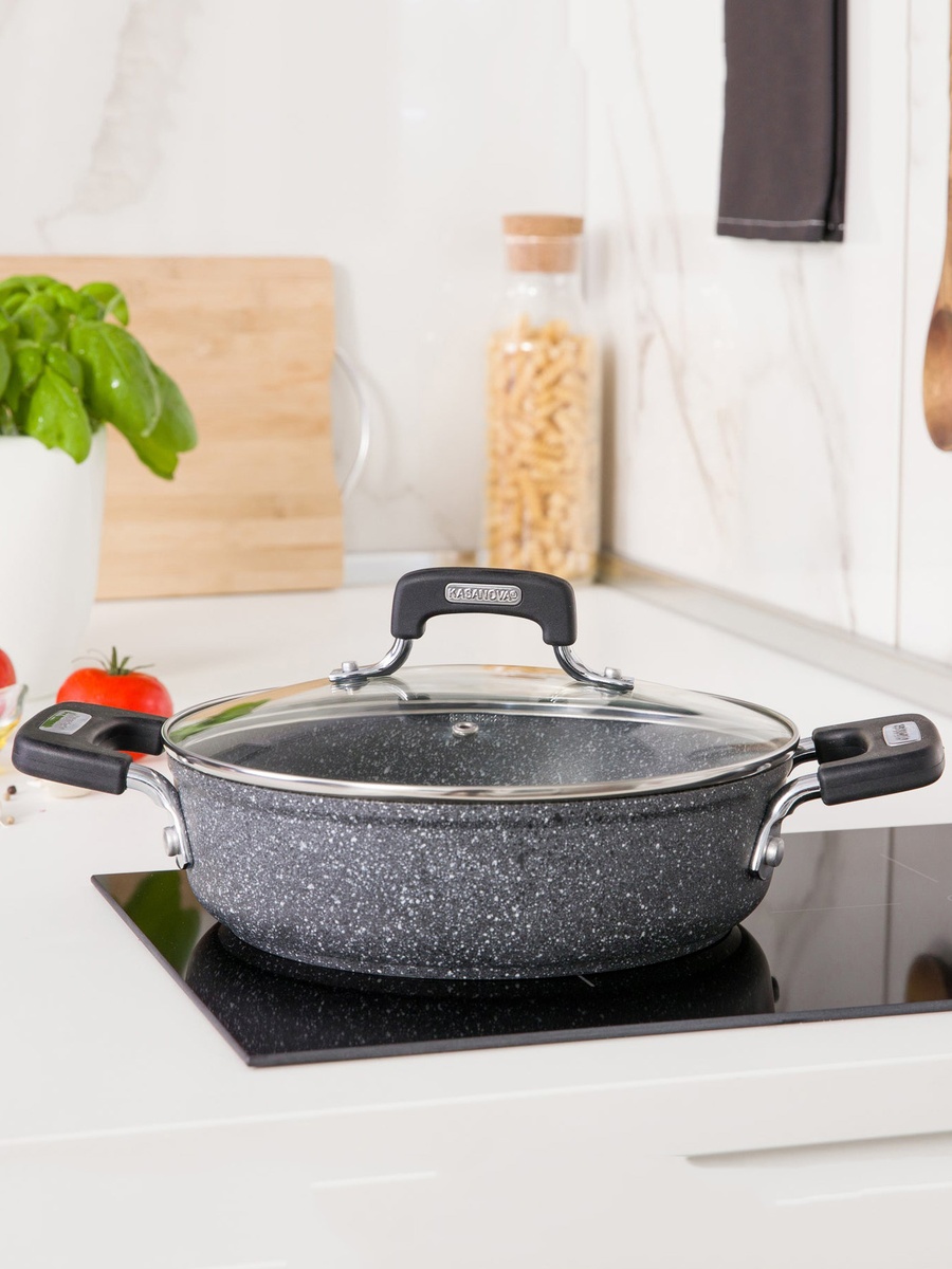 مقلاة تشويح مع غطاء زجاجي 24 سم