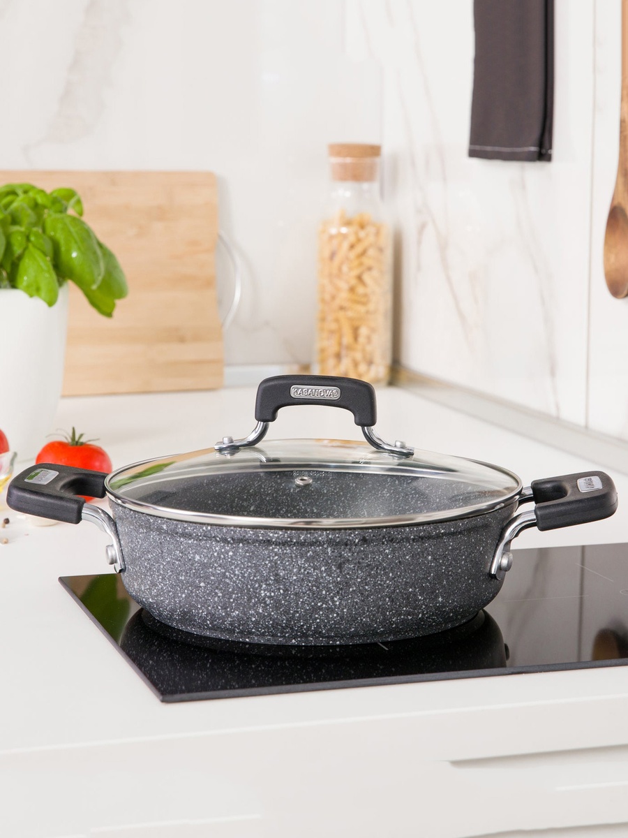 مقلاة تشويح مع غطاء زجاجي 28 سم