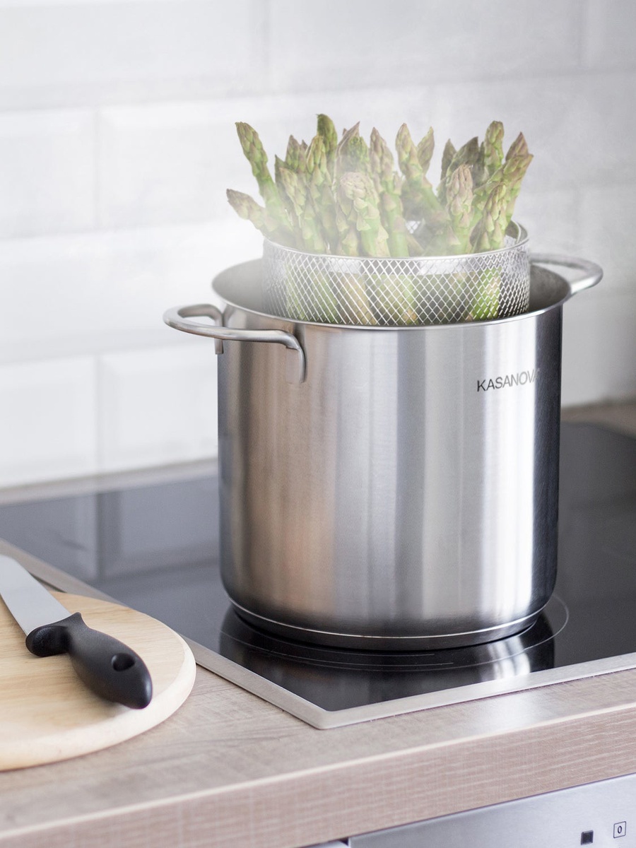 4L Asparagus Steamer Cooker Steel, 16x21 cm Induction Base