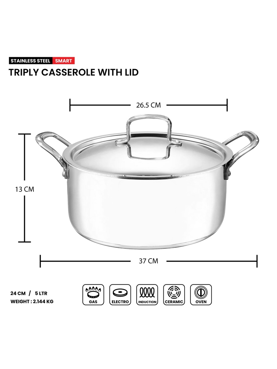 Smart Triply Casserole With Lid 24 Cm