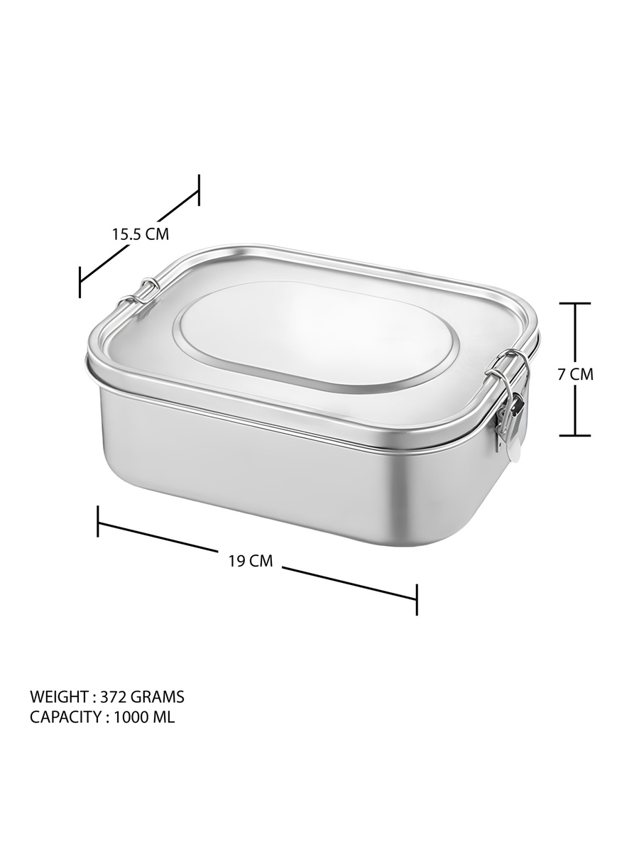 Kids Stainless Steel Rectangular Lunch Box, 1000ml